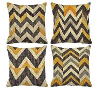 Stripe Outdoor Cushions Yellow Cushion Covers Set of 4, Waterproof Linen Decorative Pillows with Invisible Zipper Sofa Pillows for Outdoor Patio Garden Farmhouse Decor Spring 40cm x 40cm -lsy2504KC
