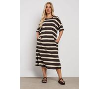 Stripe Oversized Pocket Detail Midi Dress Yours Brown 26-28