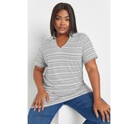Yours Curve Stripe Print Collared Top - Women's - Plus Size Curve White