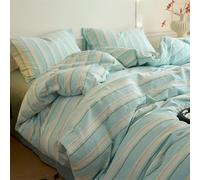 Stripe Quilt Cover,Orange Green Stripe Bedding Set with Pillowcases,Modern Art Chic Microfiber Reversible Design Duvet Cover King,Zipper Closure Blue Queen