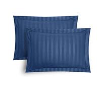Stripe Satin Oxford Pillowcases 2 Pack Luxury Hotel Quality Premium Breathable, Soft & Cosy Protectors, Navy Blue