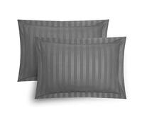 Stripe Satin Oxford Pillowcases 2 Pack Luxury Hotel Quality Premium Breathable, Soft & Cosy Protectors, Grey