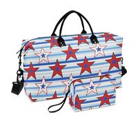 Stripe Stars 4th of July Independence Day Large Travel Bag Weekend Bag Large Gym Bag with Toiletry Bag for Travel 2 Pcs Set Bolsa para viajar