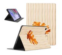 Stripe Tablet Case for Samsung Galaxy Tab S6 Lite 10.4" | Autumn Fall Maple Leaf Striped Orange Illustrated Aesthetic Pattern PU Leather Flip Stand Protective Cover for Men Women