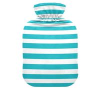 Stripe Turquoise Teal Hot Water Bottle with Cover for Pain Relief Feet and Bed Warmer for Women, 2L