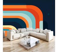 Stripe Wall Mural Wallpaper Geometric Orange Blue Premium Non-Woven Art Photo Decals, for Home Interiors Kids Bedroom Décor W350 X H256 Cm