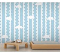 Stripe Wallpaper White Wavy Lines Wall Murals for Living Room Light Blue Bedroom Wallpaper Cute White Clouds Wall Paper Mural Poster for Living Room Bedroom 250X175cm
