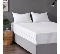 Stripe Zipped Mattress Protector - Full Encasement Mattress Cover with Zip Closure - Anti Dust Mite, Breathable, Hypoallergenic - White & Blue - All UK Sizes (White, Single)
