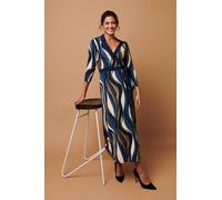 Striped 3/4 Sleeve Midi Wrap Dress Izabel London Blue 10