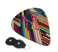 Striped Abstract Colorful 6 Pack Guitar Picks With Holder, Personalized Guitar Plectrums Non-Slip Portable Ukulele Bass Picks 0.96mm For Acoustic Guitar Lovers Gifts