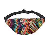 Striped Abstract Colorful Fanny Pack for Men Women Belt Bag Fashion Waist Bag Everywhere Crossbody Bag Wallet Hip Bum Bag with Adjustable Strap Waterproof Chest Bag for Travel Hiking Sports, Black,