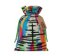 Striped Abstract Colorful Printed Christmas Drawstring Bags Reusable Xmas Bag for Party Xmas Gift Wrapping, Green Ribbon, M