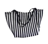 Striped Bag Big Canvas Bag For Women Summer Beach Classical Fabric Soft Large Handbag Female Large Casual Top Handle Bag Women's Handbag Organizers (Black, One Size)