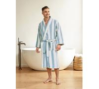 Striped Bath Robe for Adults, TRANSAT, Family Capsule Collection, with Recycled Cotton striped blue