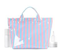 Striped Beach Bag, Large Size, Shiny and Waterproof, Tote Bag - for Women, Summer, Work, Office, School, School, Gym, Pool and Hiking, Pink Blue, Consulte la descripción