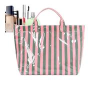Striped Beach Bag - Large Waterproof Shiny Holiday Handbag - Beach Bag | Suitable for All The Women, Summer Time, Travel, Gym, School, College, Office, Swimming Pool, Green / Pink, Siehe Beschreibung
