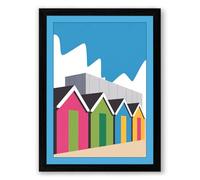 Striped Beach Huts Modern Framed Wall Art Print A4 (29.7×21cm) Black, Wall Decor for Living Room, Bedroom, Office & Home, Ready to Hang, Art Gift