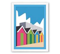 Striped Beach Huts Modern Framed Wall Art Print A4 (29.7×21cm) White, Wall Decor for Living Room, Bedroom, Office & Home, Ready to Hang, Art Gift