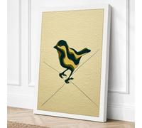 Striped Bird on Lines Japandi Canvas Wall Art Print 30x20 Inch