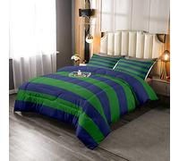 Striped Boys Bedding Sets Navy Blue Green Stripes Comforter Set Aesthetic Patchwork Down Comforter Ombre Rich Fresh Down Alternative Home Decor With 1 Comforter and 2 Pillow Cases Full Size