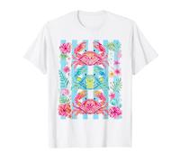 Striped Brushstroke Crab Preppy Floral Beach Crabs Summer T-Shirt
