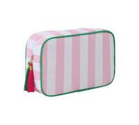 Striped Canvas Makeup Bag Travel Size Tassel Cosmetic Bag Stripe Toiletry Organizer Pouch Portable Makeup Brush Zipper Pouch Aesthetic Cosmetic Storage Pouches for Women Girls Pink