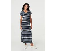 Striped Cap Sleeve Tie Waist Maxi Dress Izabel London White 16