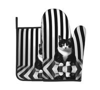 Striped cat 2-Piece Heat-Resistant Baking Set, Oven Mitt and Trivet, Essential forKitchen Cooking and Outdoor Barbecuing