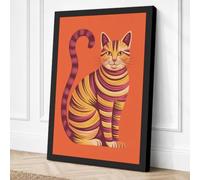 Striped Cat in Orange Modern Canvas Wall Art Print 18x12 Inch (46 x 30 cm)