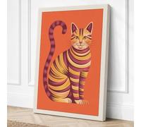 Striped Cat in Orange Modern Canvas Wall Art Print 24x16 Inch (61 x 41 cm)