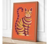 Striped Cat in Orange Modern Canvas Wall Art Print 30x20 Inch (76 x 51 cm)
