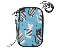 Striped Cat Pattern RFID Blocking Family Passport Holder, Waterproof Travel Document Organizer Wallet for Women Men, Credit Card Case Travel Essentials