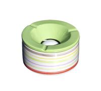Striped Ceramic Ashtray, Round, Multicolour, Glazed, 14cm Diameter, Indoor and Outdoor Use (Green)