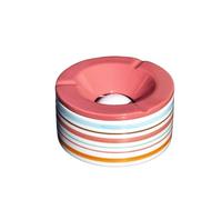 Striped Ceramic Ashtray, Round, Multicolour, Glazed, 14cm Diameter, Indoor and Outdoor Use (Red)