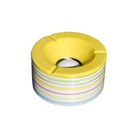 Striped Ceramic Ashtray, Round, Multicolour, Glazed, 14cm Diameter, Indoor and Outdoor Use (Yellow)