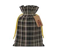 Striped Checked Print Drawstring Pouches For Gifts,Reusable Fabric Gift Bags,For Holiday And Party Presents