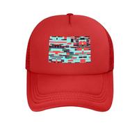 Striped Combination Black Printed Adjustable Mesh Baseball Cap - Unisex, Outdoor Running and Fishing Sun Hat, Red, One Size