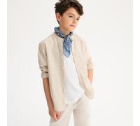 Striped Cotton/Linen Shirt with Mandarin Collar Striped