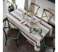 Striped Cotton Linen TableclothYarnDyed Rectangular Cover for Dining Room Kitchen & Coffee TableNatural Woven Fabric for Everyday & Seasonal Use (150x220cm)