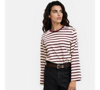Striped Cotton Loose Fit Long Sleeve T-Shirt Burgundy Striped/White