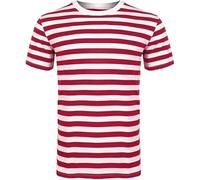 Striped Cotton Tshirt for Adult Boys Girls & Kids Unisex Short Sleeve & Round Neck Casual Summer Top Suitable for All Ages (UK, Alpha, L, Red & White)
