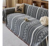 Striped Couch Cover Blankets for 3 Cushion, Chenille Dog Pet Sectional L Shaped Sofa Throws with Tassels, Luxury Washable Slipcovers Gray 180x130cm/70.87x51.18in