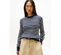 Striped Crew Neck Jumper in Cable Knit Navy Striped