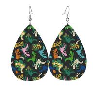 Striped Cute Lizard Gecko Plant_A Earrings for Women, Colorful Teardrop Leather Earrings for Women Trendy, Tear Drop Earrings Jewelry