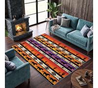 Striped Desert Animals Horse Cactus Rug 140 x 200 cm Washable Carpet | American Southwest Bedroom Rug, Durable Esay Clean, Pet Friendly Cosy Orange-Red Carpet for Living Room, Dining Room, Office