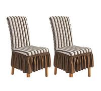 Striped Dining Room Chair Covers, With Ruffled Hem, Washable, Country-Style Chair Cover, Suitable For Living Room, Bedroom, Family (Light Brown, 2-Pack).