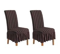 Striped Dining Room Chair Covers, With Ruffled Hem, Washable, Country-Style Chair Cover, Suitable For Living Room, Bedroom, Family (Brown, 2-Pack)