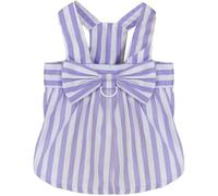 Striped Dog Dress with D-Ring Lovely Puppy Dresse Summer Pet Clothes for Chihuahua Yorkie Pomeranian Purple L