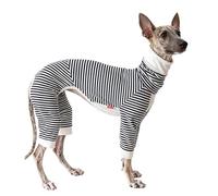 Striped Dog Pajamas Four-Legs, Soft Knitted Full Coverage Dog Onesie, Stretchy Pet Jumpsuit for Italian Greyhound Whippet, Indoor Sleeping Daily Wear for Small Medium Dogs