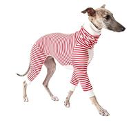 Striped Dog Pajamas Four-Legs, Soft Knitted Full Coverage Dog Onesie, Stretchy Pet Jumpsuit for Italian Greyhound Whippet, Indoor Sleeping Daily Wear for Small Medium Dogs